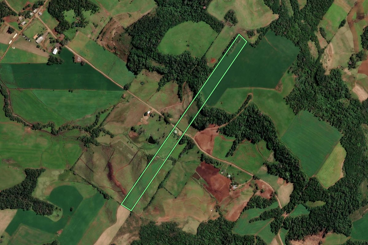 Imagem de satélite do imóvel rural em Cândido Godói (RS), com o contorno declarado no CAR desenhado por cima.