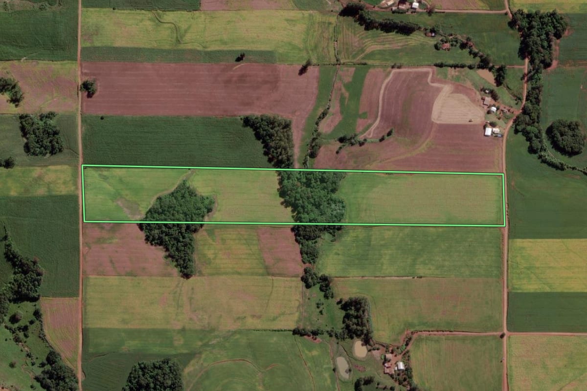 Imagem de satélite do imóvel rural em Cândido Godói (RS), com o contorno declarado no CAR desenhado por cima.