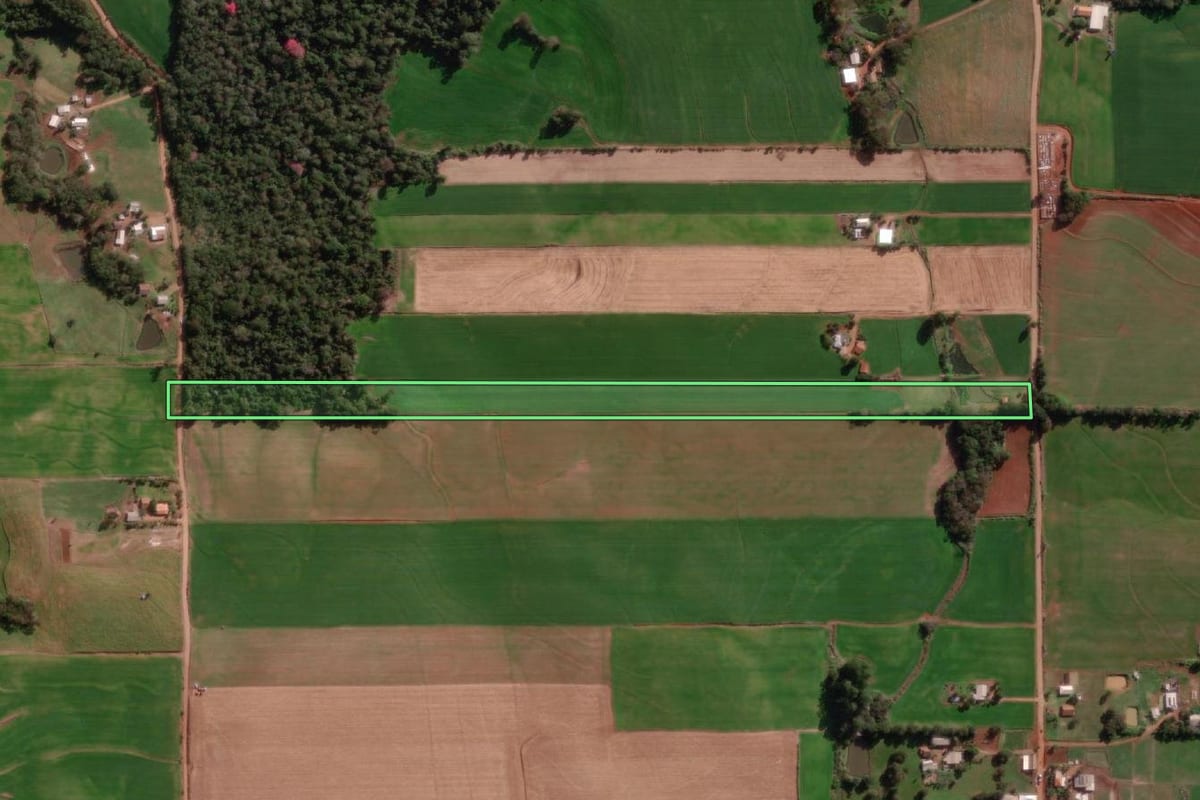 Imagem de satélite do imóvel rural em Cândido Godói (RS), com o contorno declarado no CAR desenhado por cima.
