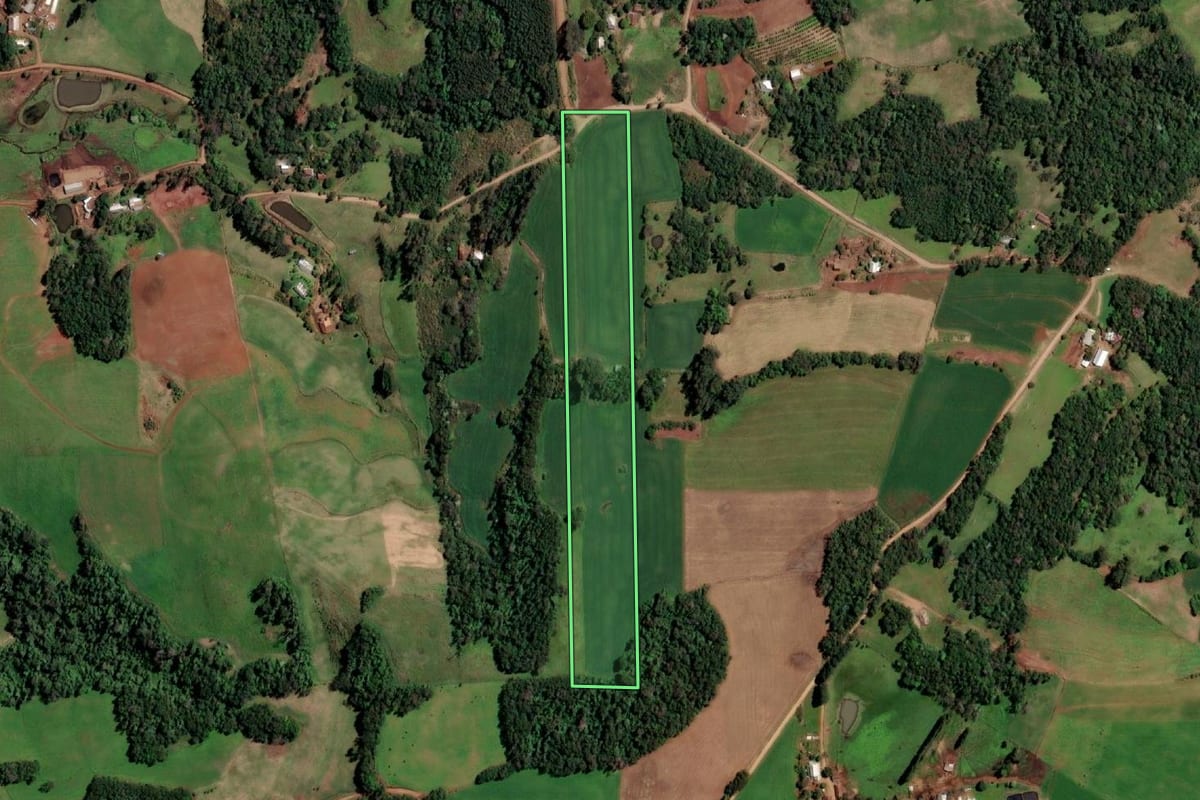 Imagem de satélite do imóvel rural em Cândido Godói (RS), com o contorno declarado no CAR desenhado por cima.