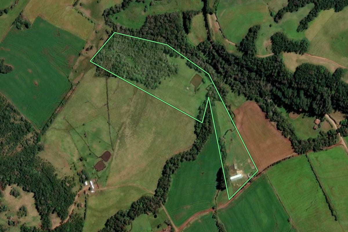 Imagem de satélite do imóvel rural em Cândido Godói (RS), com o contorno declarado no CAR desenhado por cima.