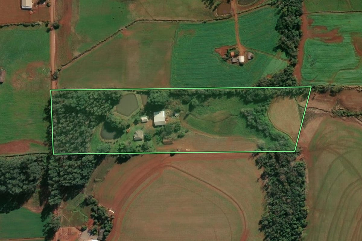 Imagem de satélite do imóvel rural em Cândido Godói (RS), com o contorno declarado no CAR desenhado por cima.