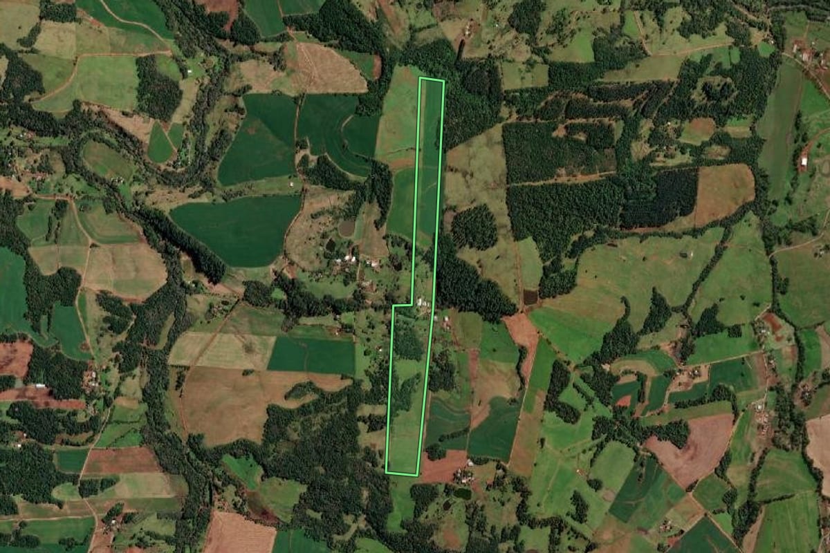 Imagem de satélite do imóvel rural em Cândido Godói (RS), com o contorno declarado no CAR desenhado por cima.