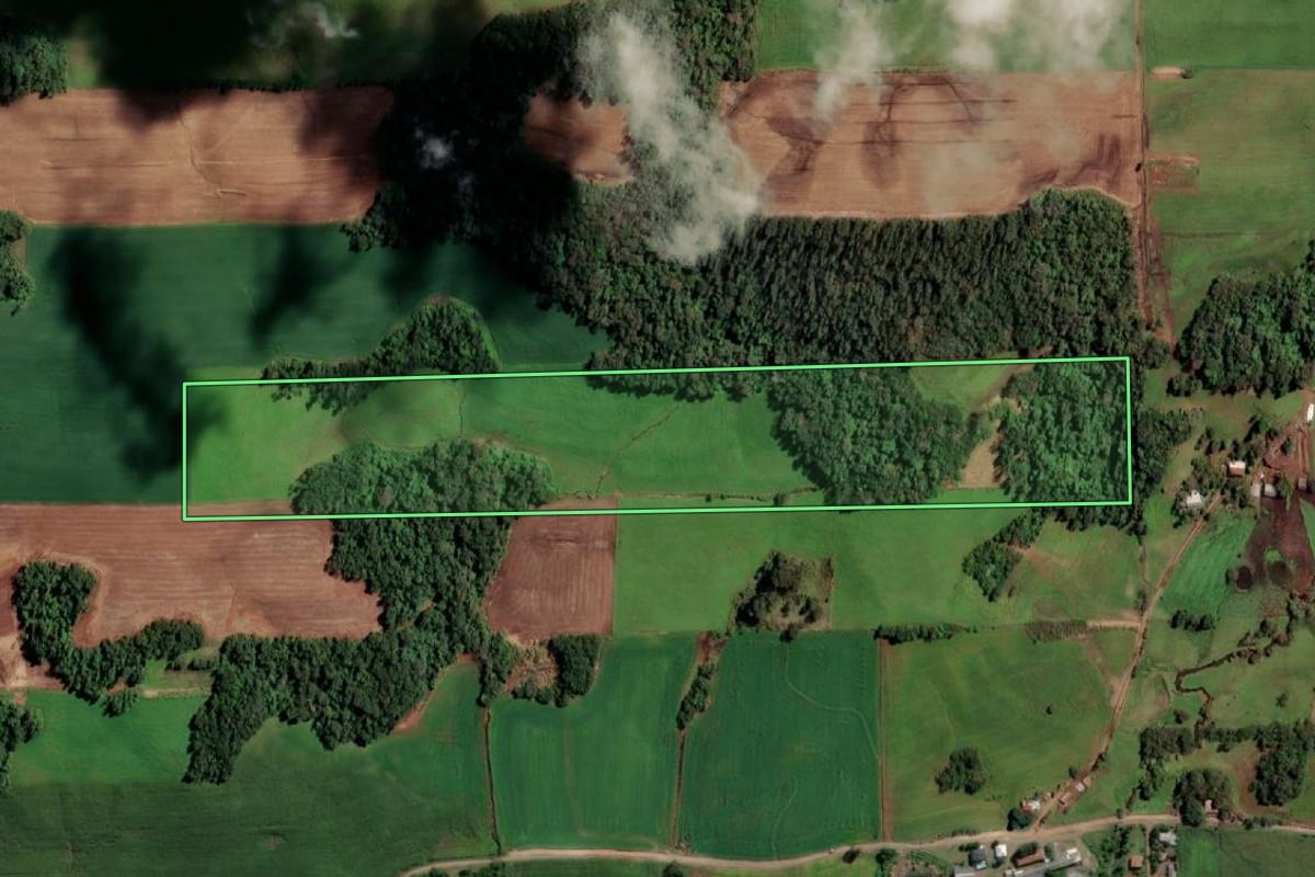 Imagem de satélite do imóvel rural em Cândido Godói (RS), com o contorno declarado no CAR desenhado por cima.