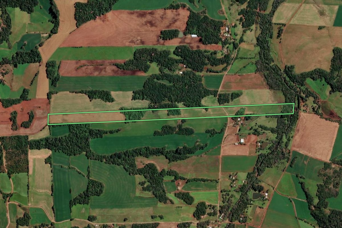 Imagem de satélite do imóvel rural em Cândido Godói (RS), com o contorno declarado no CAR desenhado por cima.