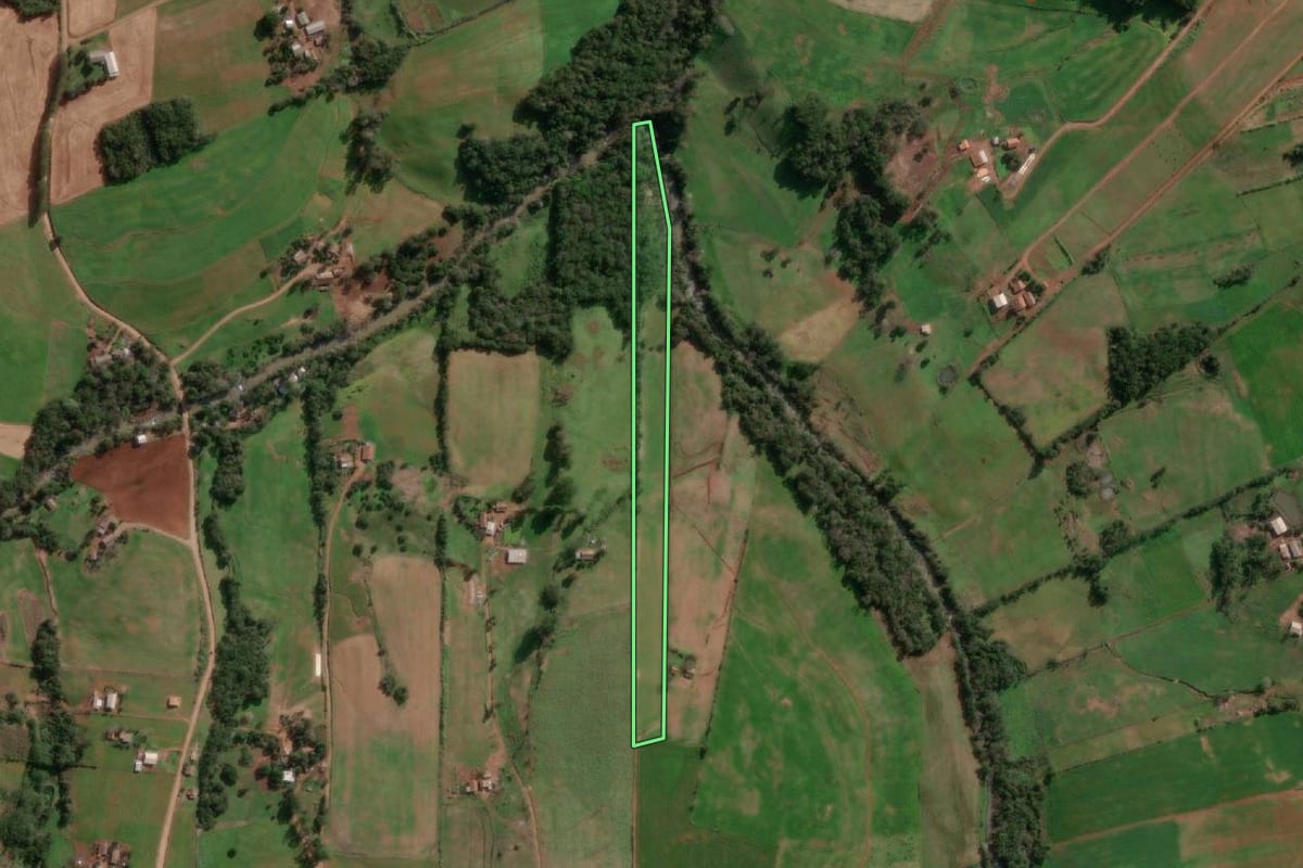 Imagem de satélite do imóvel rural em Cândido Godói (RS), com o contorno declarado no CAR desenhado por cima.