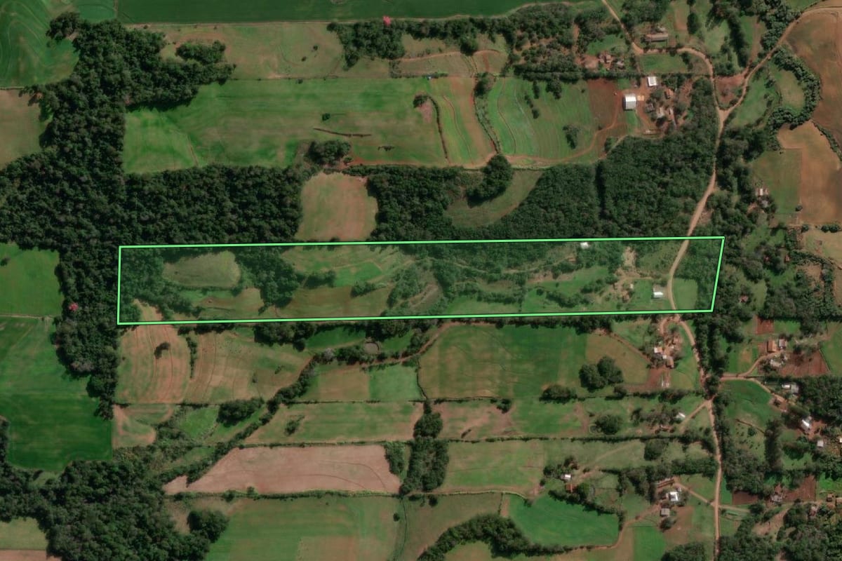 Imagem de satélite do imóvel rural em Cândido Godói (RS), com o contorno declarado no CAR desenhado por cima.