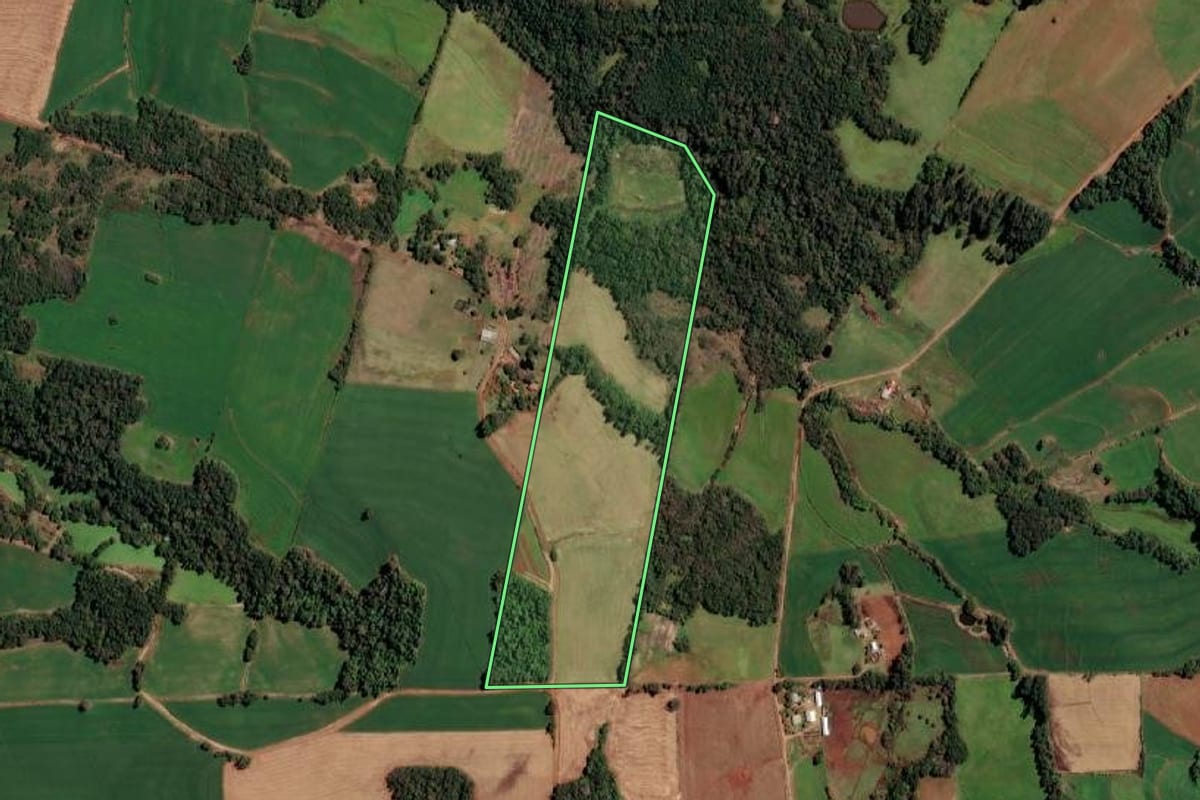 Imagem de satélite do imóvel rural em Cândido Godói (RS), com o contorno declarado no CAR desenhado por cima.