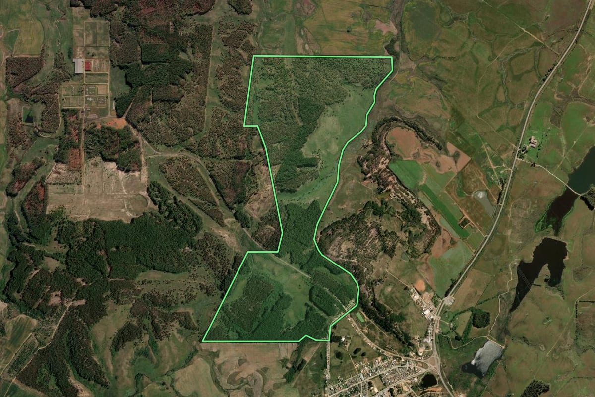 Imagem de satélite do imóvel rural em Candiota (RS), com o contorno declarado no CAR desenhado por cima.
