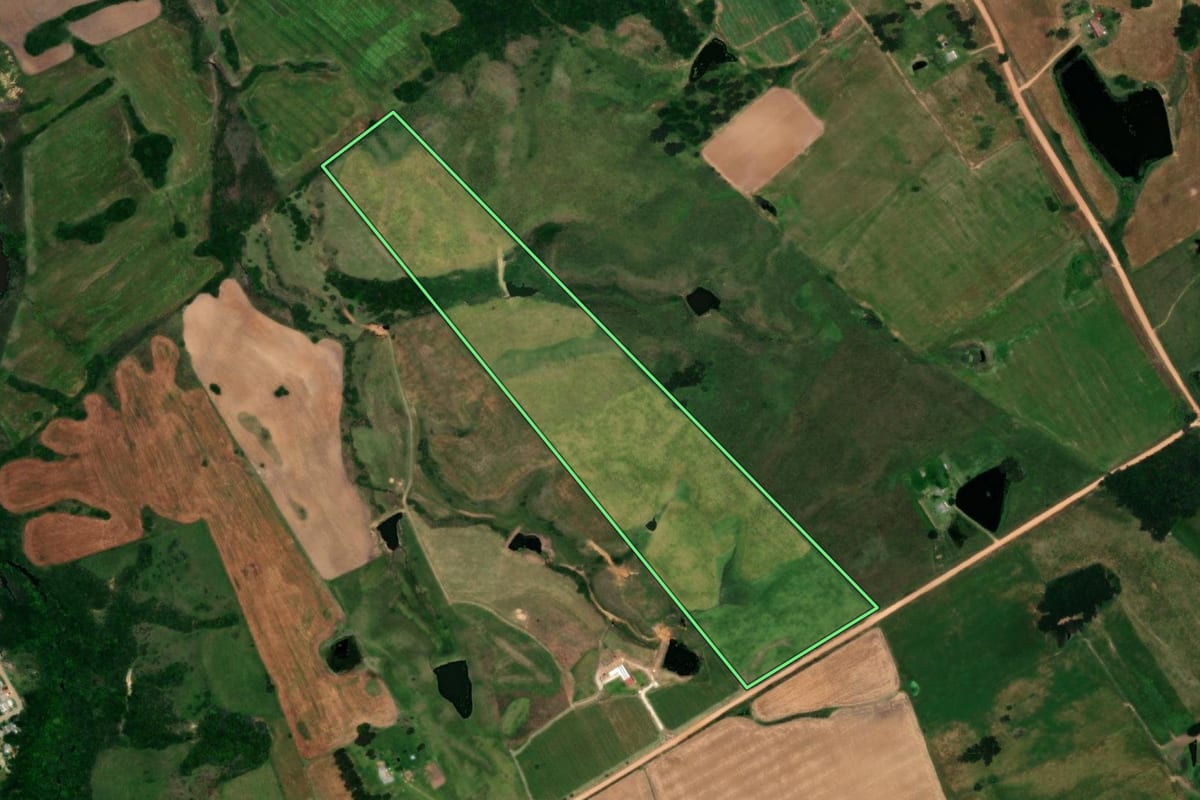 Imagem de satélite do imóvel rural em Candiota (RS), com o contorno declarado no CAR desenhado por cima.