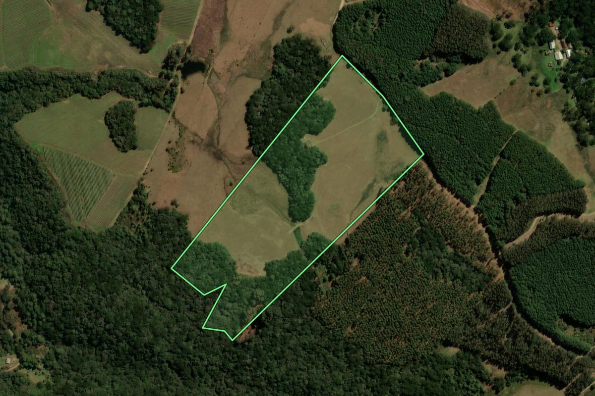 Imagem de satélite do imóvel rural em Canela (RS), com o contorno declarado no CAR desenhado por cima.
