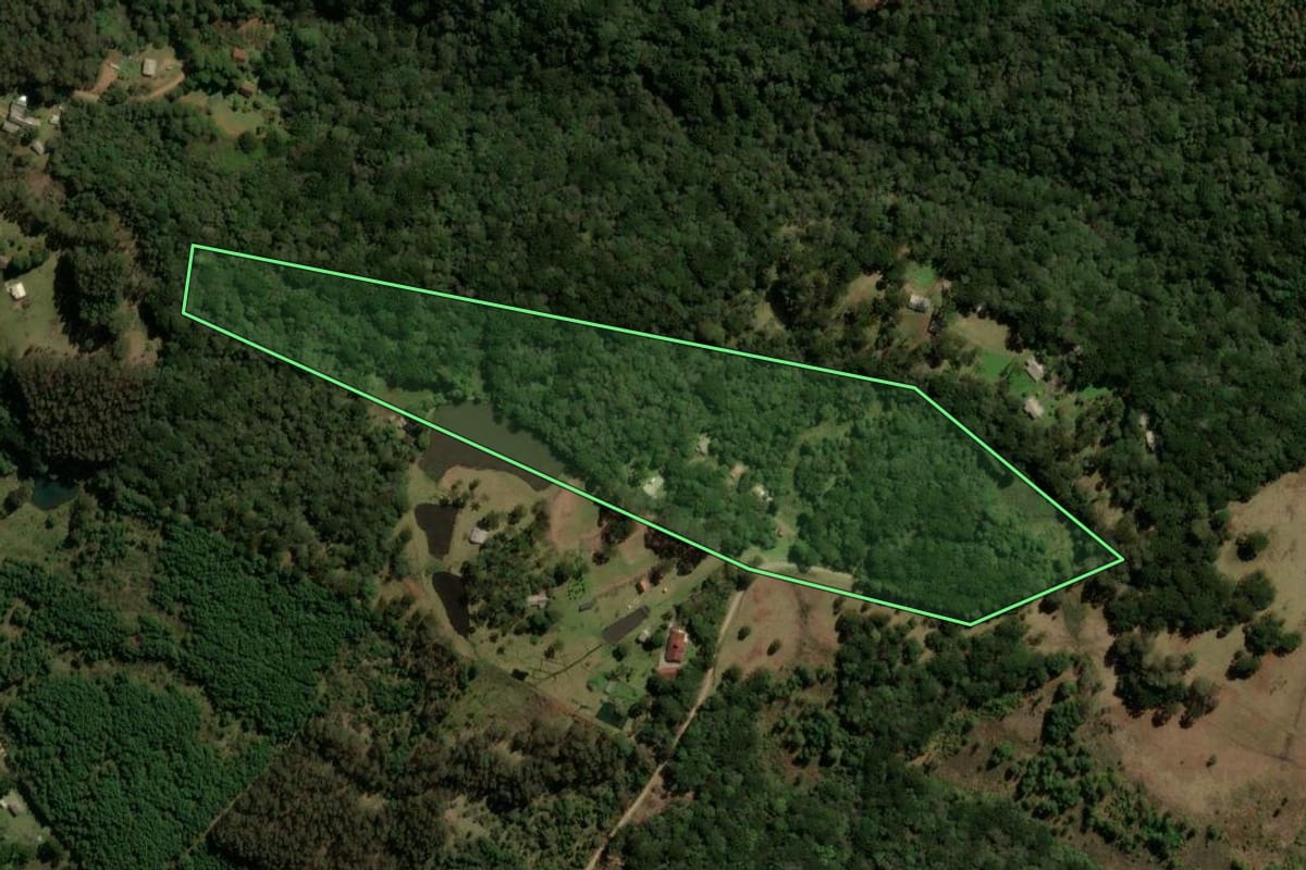 Imagem de satélite do imóvel rural em Canela (RS), com o contorno declarado no CAR desenhado por cima.
