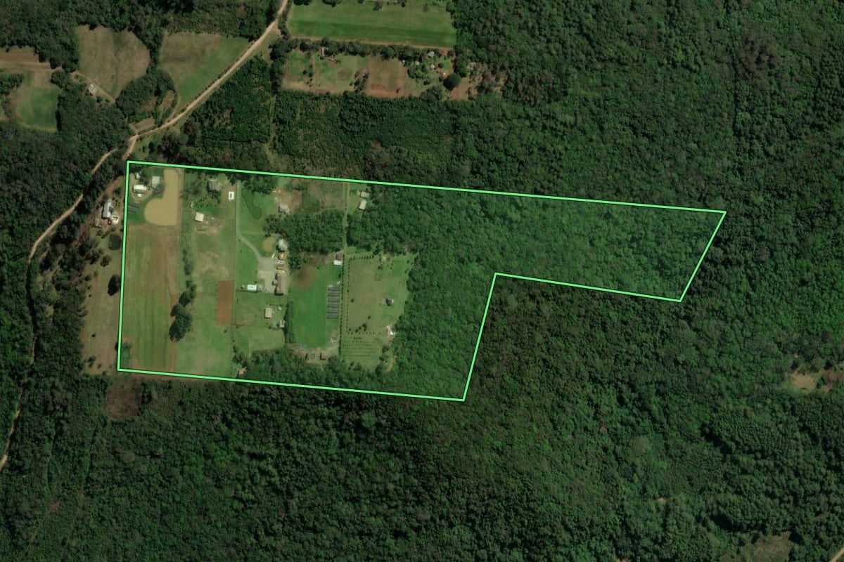 Imagem de satélite do imóvel rural em Canela (RS), com o contorno declarado no CAR desenhado por cima.