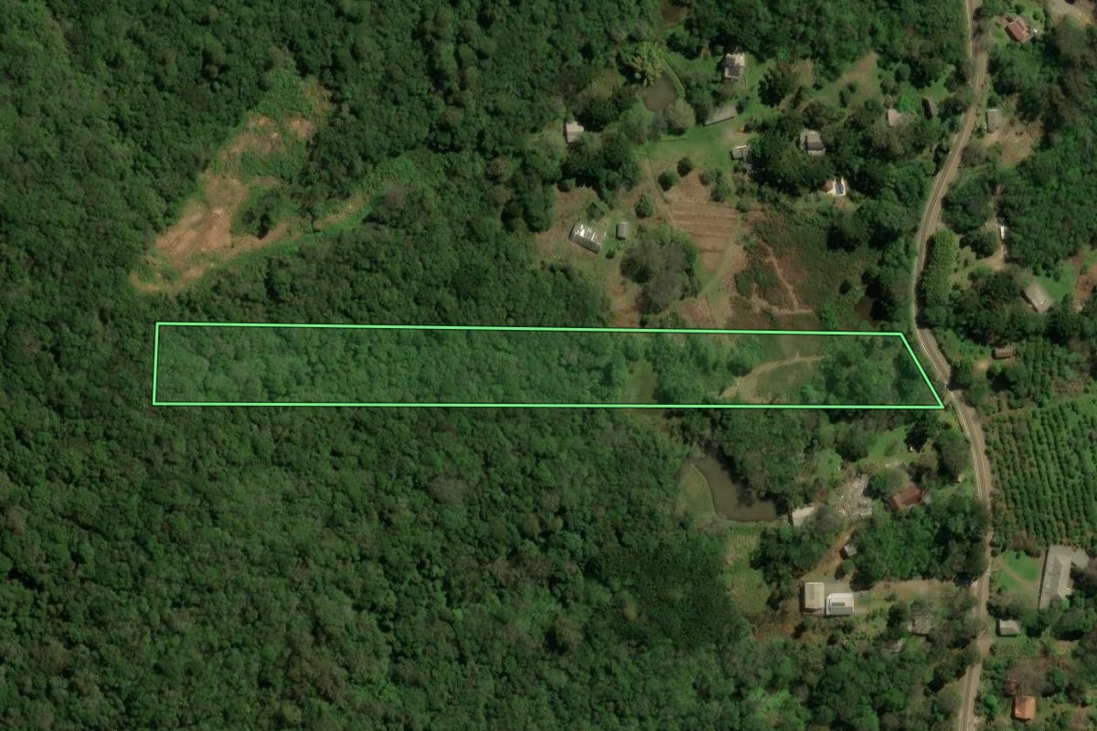 Imagem de satélite do imóvel rural em Canela (RS), com o contorno declarado no CAR desenhado por cima.