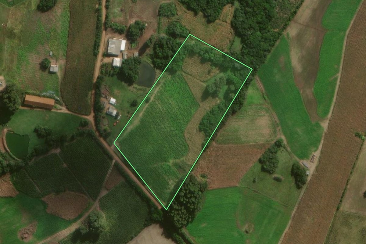 Imagem de satélite do imóvel rural em Canguçu (RS), com o contorno declarado no CAR desenhado por cima.