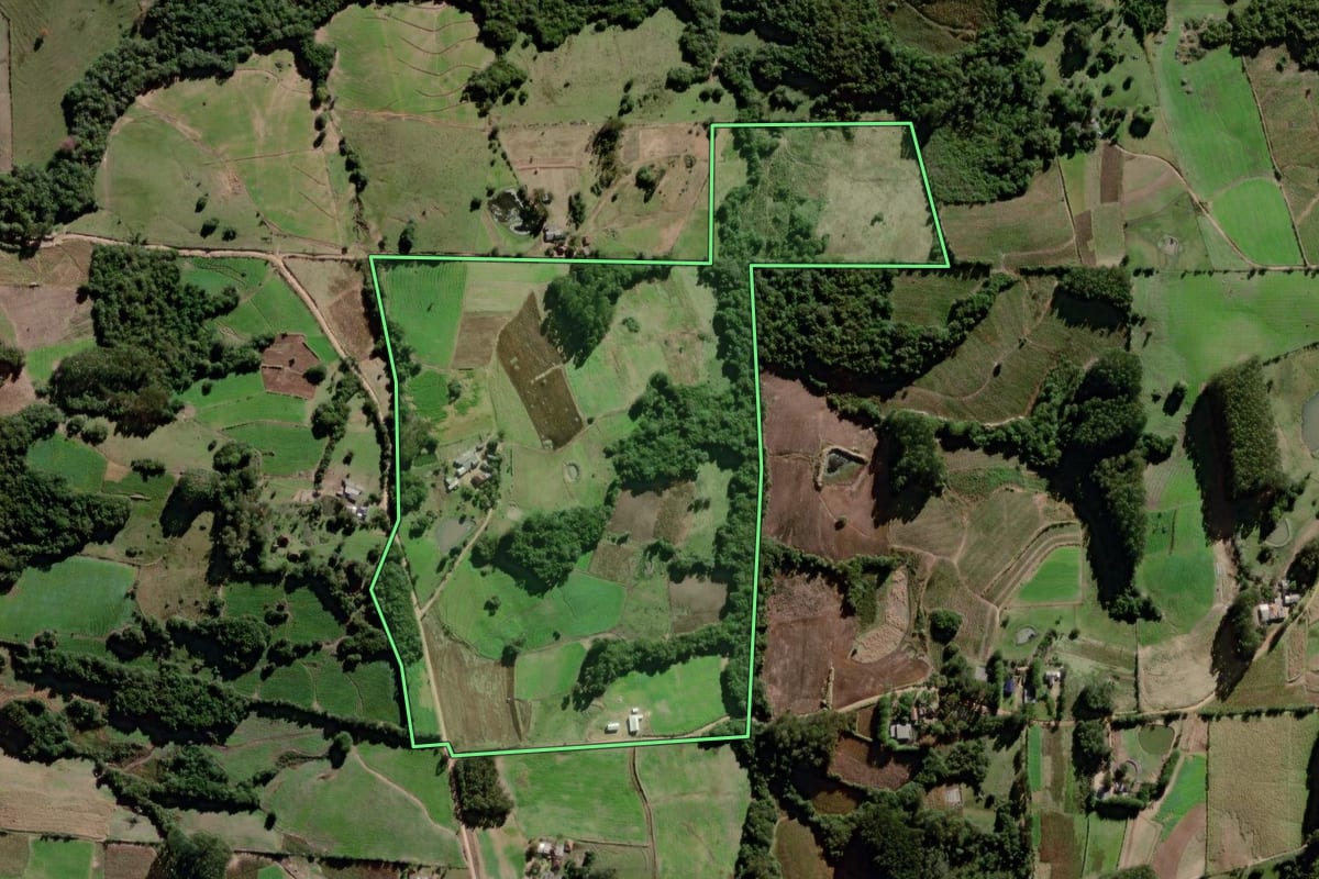 Imagem de satélite do imóvel rural em Canguçu (RS), com o contorno declarado no CAR desenhado por cima.