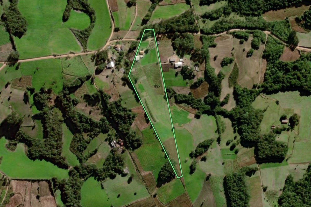 Imagem de satélite do imóvel rural em Canguçu (RS), com o contorno declarado no CAR desenhado por cima.