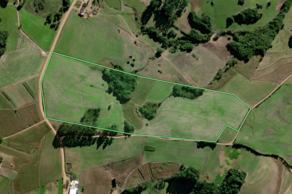 Imagem de satélite do imóvel rural em Canguçu (RS), com o contorno declarado no CAR desenhado por cima.