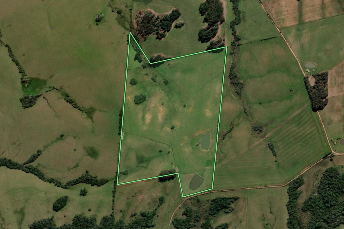 Imagem de satélite do imóvel rural em Canguçu (RS), com o contorno declarado no CAR desenhado por cima.