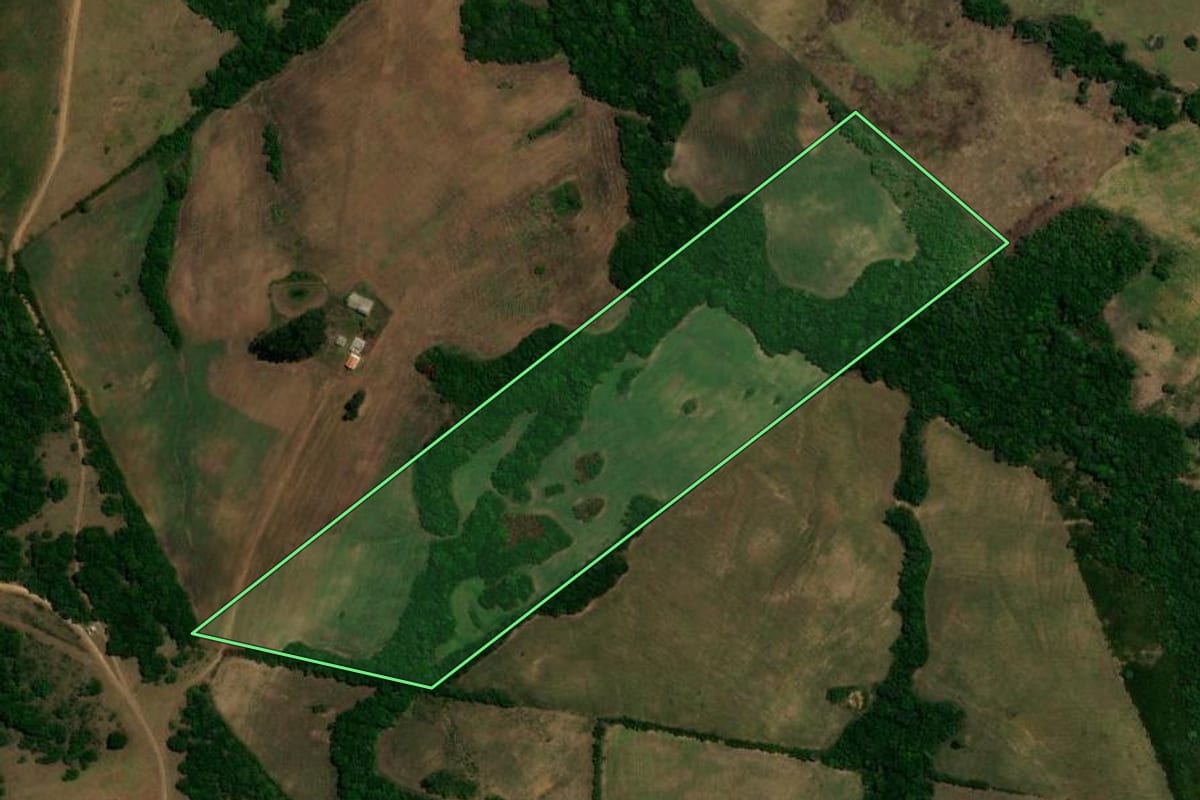 Imagem de satélite do imóvel rural em Canguçu (RS), com o contorno declarado no CAR desenhado por cima.