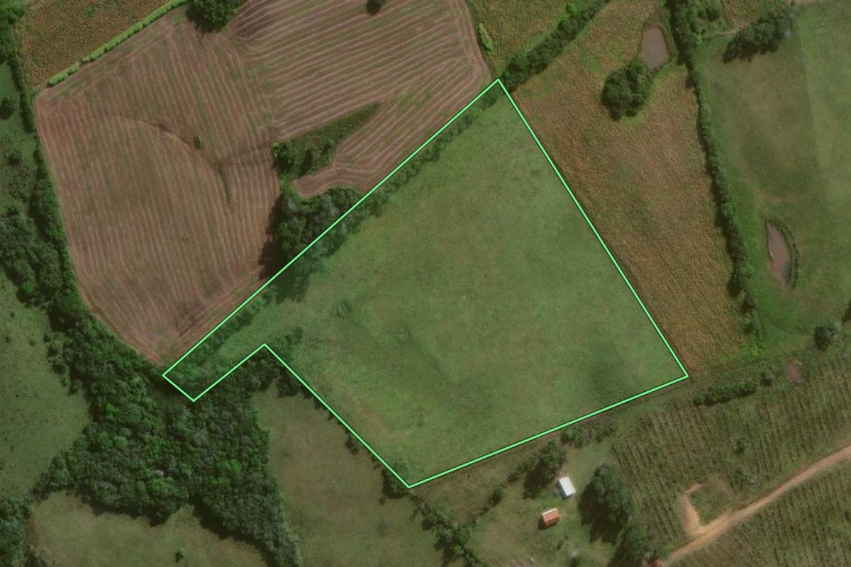 Imagem de satélite do imóvel rural em Canguçu (RS), com o contorno declarado no CAR desenhado por cima.