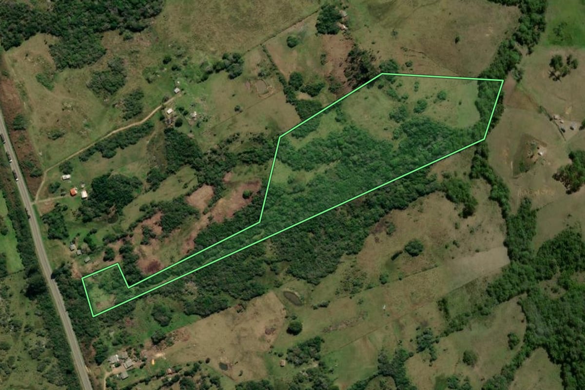 Imagem de satélite do imóvel rural em Canguçu (RS), com o contorno declarado no CAR desenhado por cima.