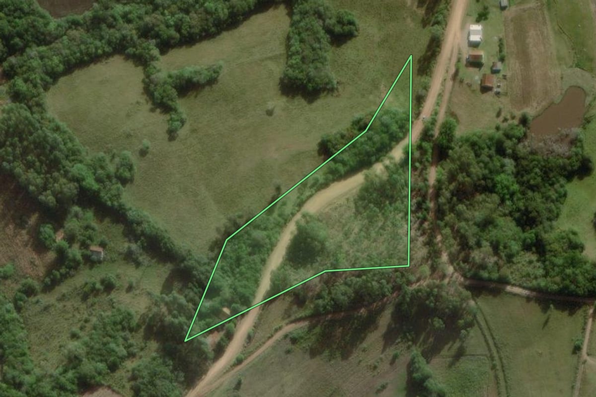 Imagem de satélite do imóvel rural em Canguçu (RS), com o contorno declarado no CAR desenhado por cima.