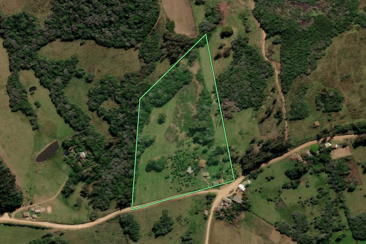 Imagem de satélite do imóvel rural em Canguçu (RS), com o contorno declarado no CAR desenhado por cima.