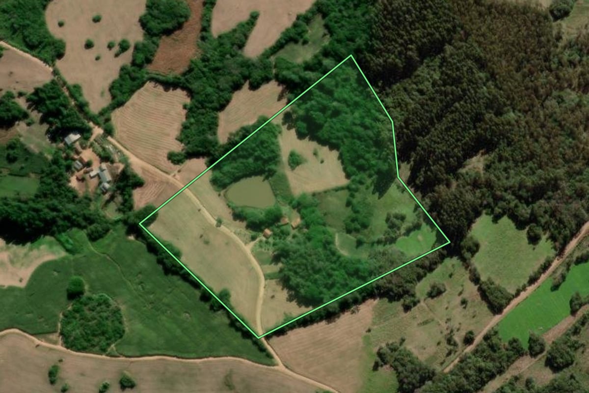 Imagem de satélite do imóvel rural em Canguçu (RS), com o contorno declarado no CAR desenhado por cima.