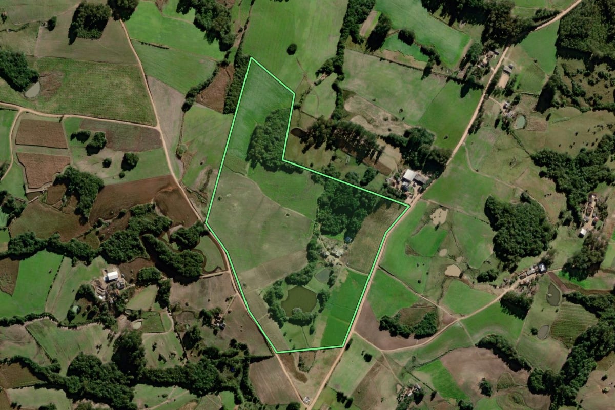 Imagem de satélite do imóvel rural em Canguçu (RS), com o contorno declarado no CAR desenhado por cima.