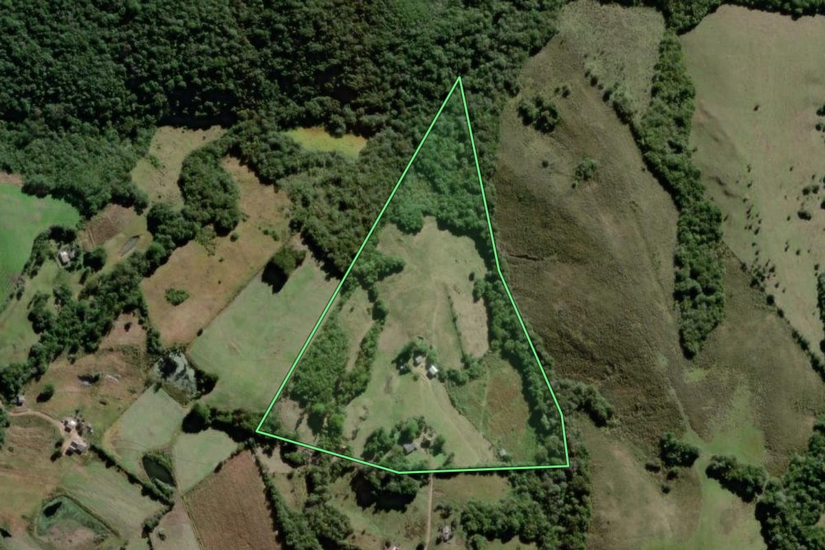Imagem de satélite do imóvel rural em Canguçu (RS), com o contorno declarado no CAR desenhado por cima.