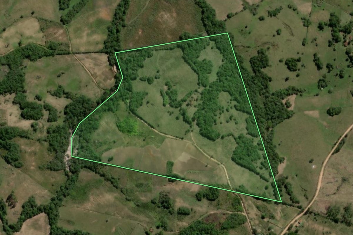 Imagem de satélite do imóvel rural em Canguçu (RS), com o contorno declarado no CAR desenhado por cima.