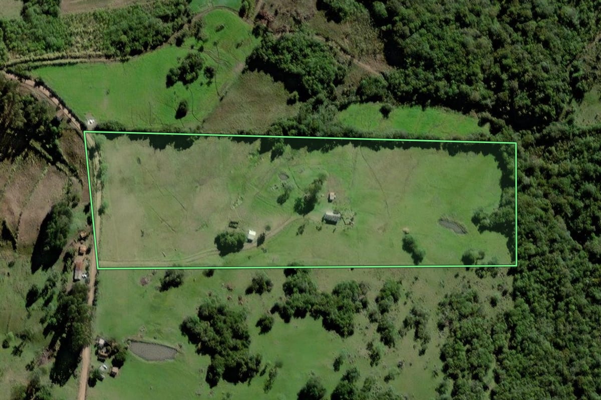 Imagem de satélite do imóvel rural em Canguçu (RS), com o contorno declarado no CAR desenhado por cima.