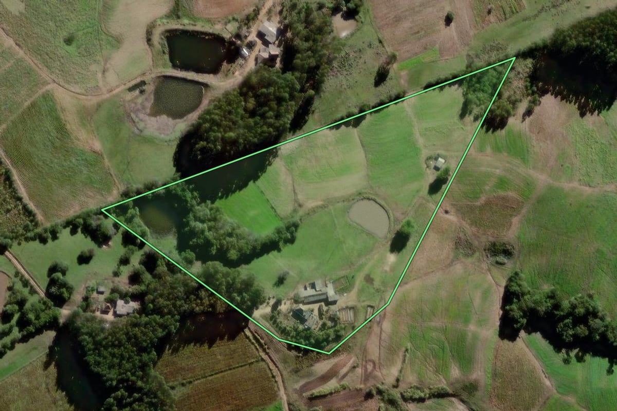 Imagem de satélite do imóvel rural em Canguçu (RS), com o contorno declarado no CAR desenhado por cima.