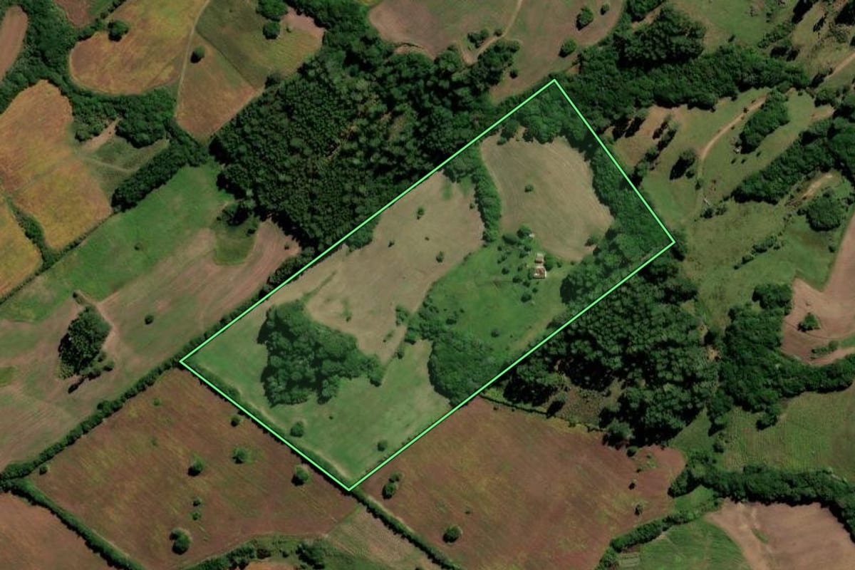 Imagem de satélite do imóvel rural em Canguçu (RS), com o contorno declarado no CAR desenhado por cima.