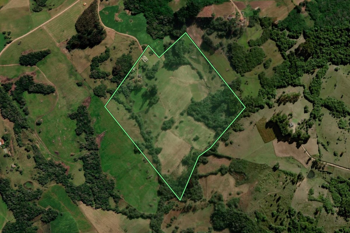 Imagem de satélite do imóvel rural em Canguçu (RS), com o contorno declarado no CAR desenhado por cima.