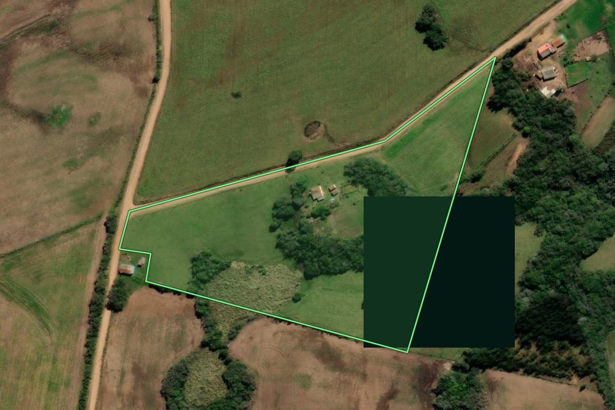 Imagem de satélite do imóvel rural em Canguçu (RS), com o contorno declarado no CAR desenhado por cima.