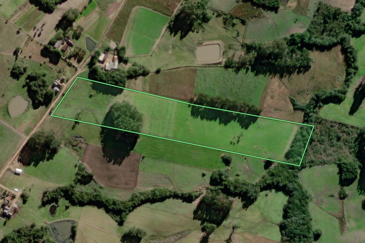 Imagem de satélite do imóvel rural em Canguçu (RS), com o contorno declarado no CAR desenhado por cima.