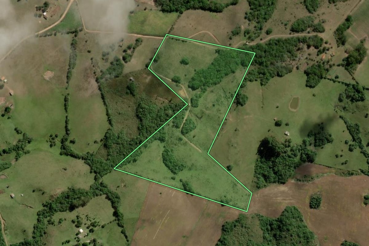 Imagem de satélite do imóvel rural em Canguçu (RS), com o contorno declarado no CAR desenhado por cima.