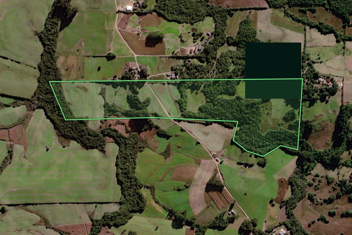 Imagem de satélite do imóvel rural em Canguçu (RS), com o contorno declarado no CAR desenhado por cima.