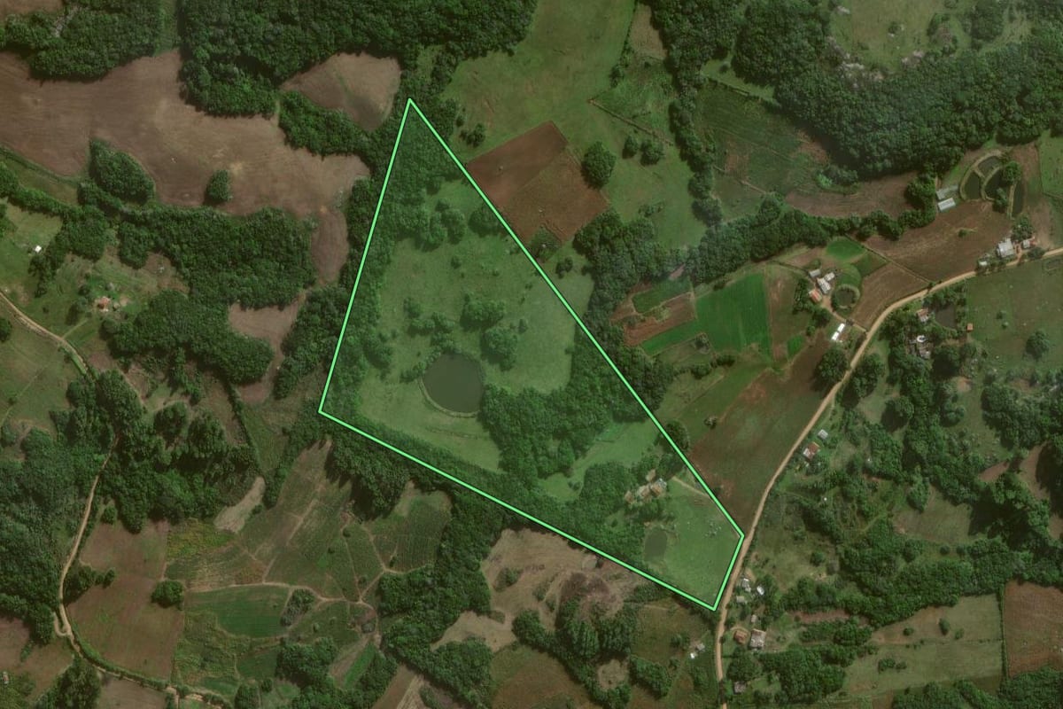Imagem de satélite do imóvel rural em Canguçu (RS), com o contorno declarado no CAR desenhado por cima.