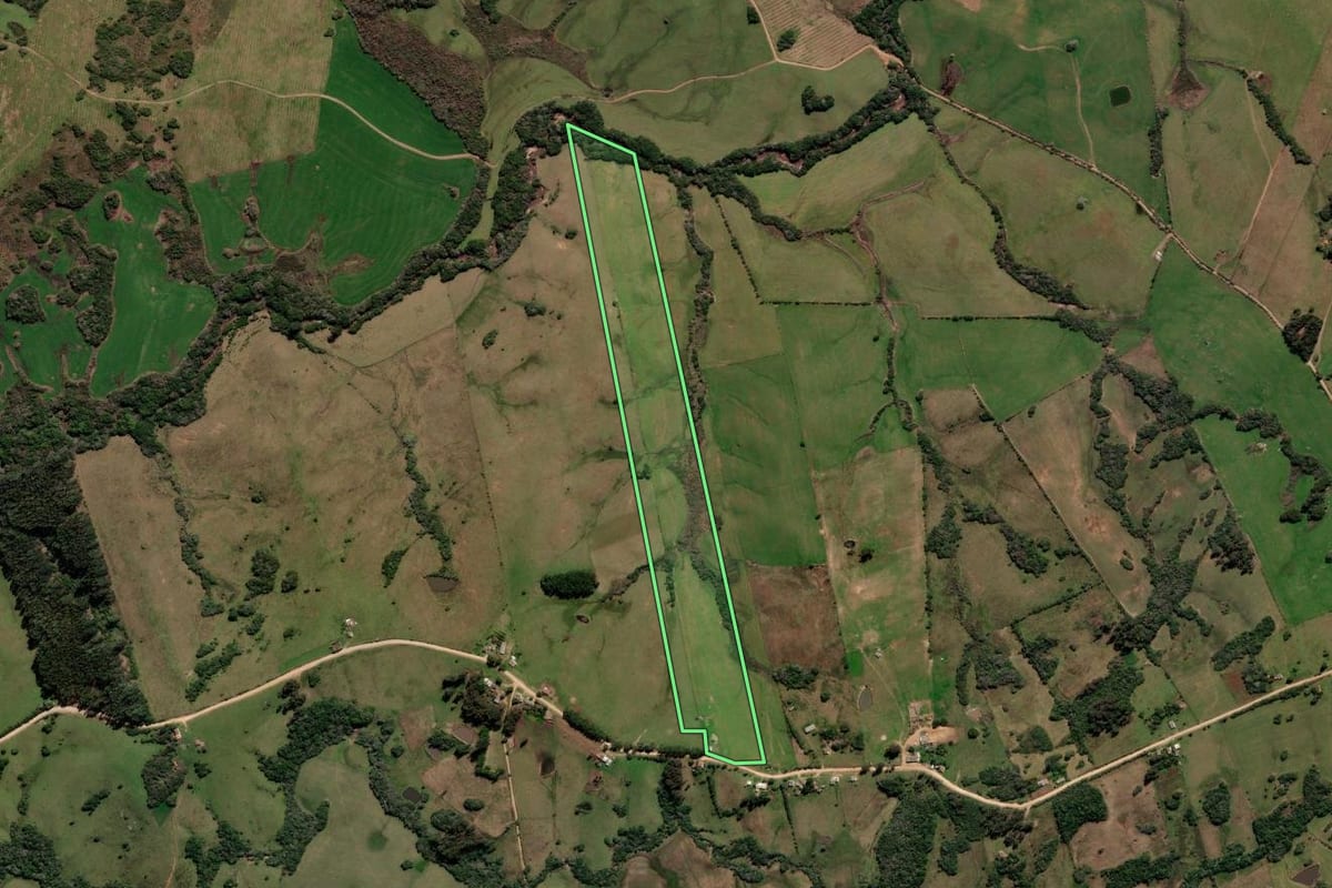 Imagem de satélite do imóvel rural em Canguçu (RS), com o contorno declarado no CAR desenhado por cima.