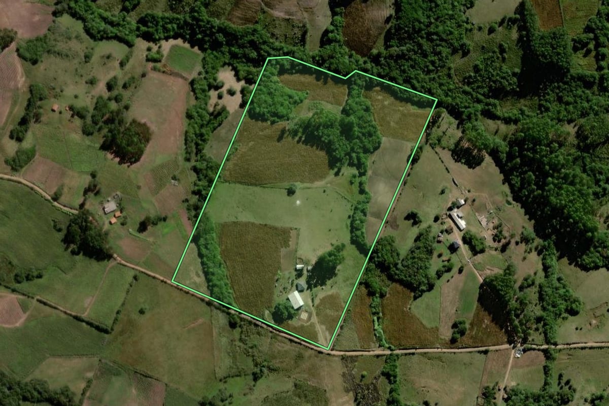 Imagem de satélite do imóvel rural em Canguçu (RS), com o contorno declarado no CAR desenhado por cima.