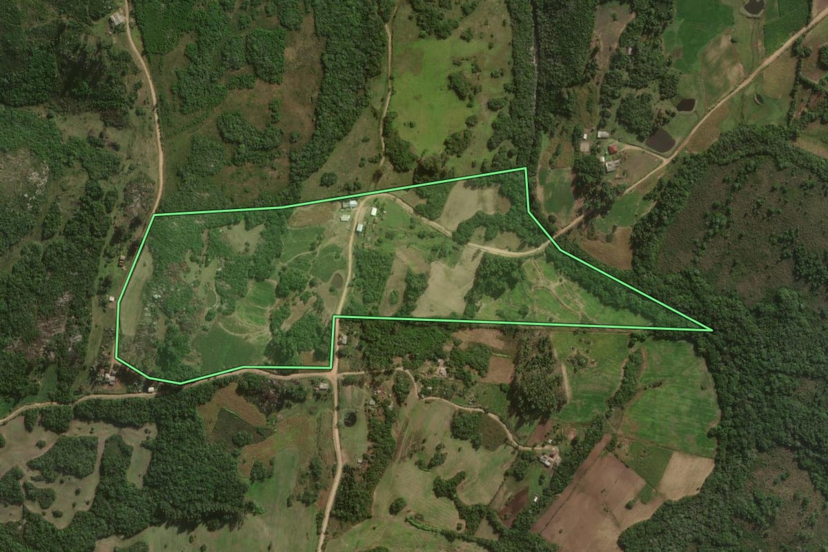Imagem de satélite do imóvel rural em Canguçu (RS), com o contorno declarado no CAR desenhado por cima.
