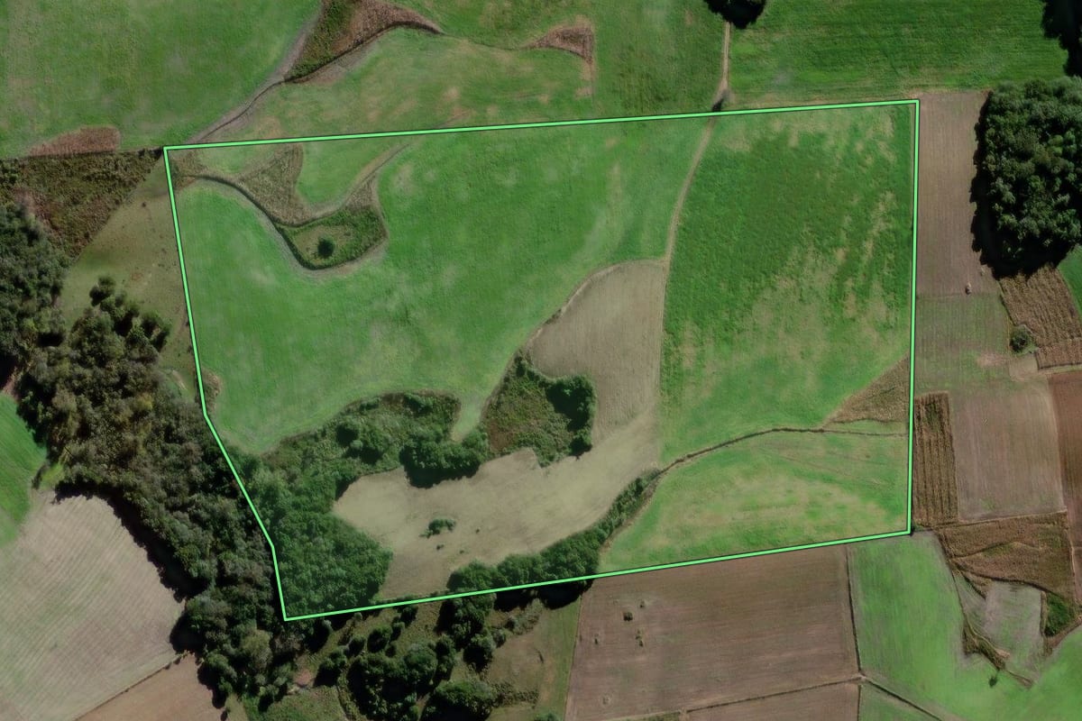 Imagem de satélite do imóvel rural em Canguçu (RS), com o contorno declarado no CAR desenhado por cima.