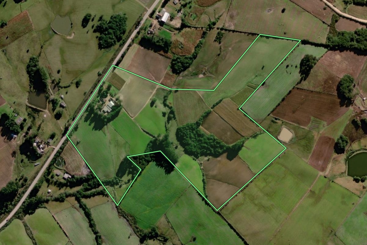 Imagem de satélite do imóvel rural em Canguçu (RS), com o contorno declarado no CAR desenhado por cima.
