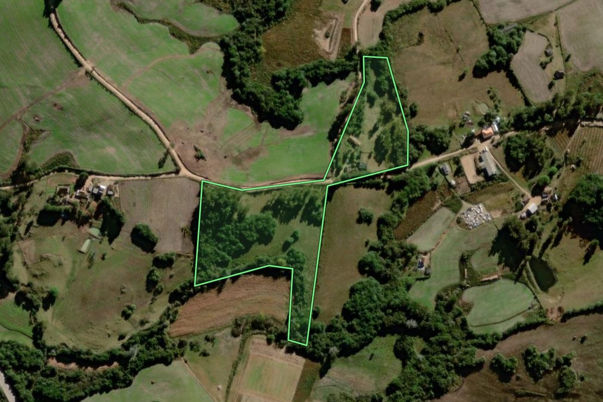 Imagem de satélite do imóvel rural em Canguçu (RS), com o contorno declarado no CAR desenhado por cima.