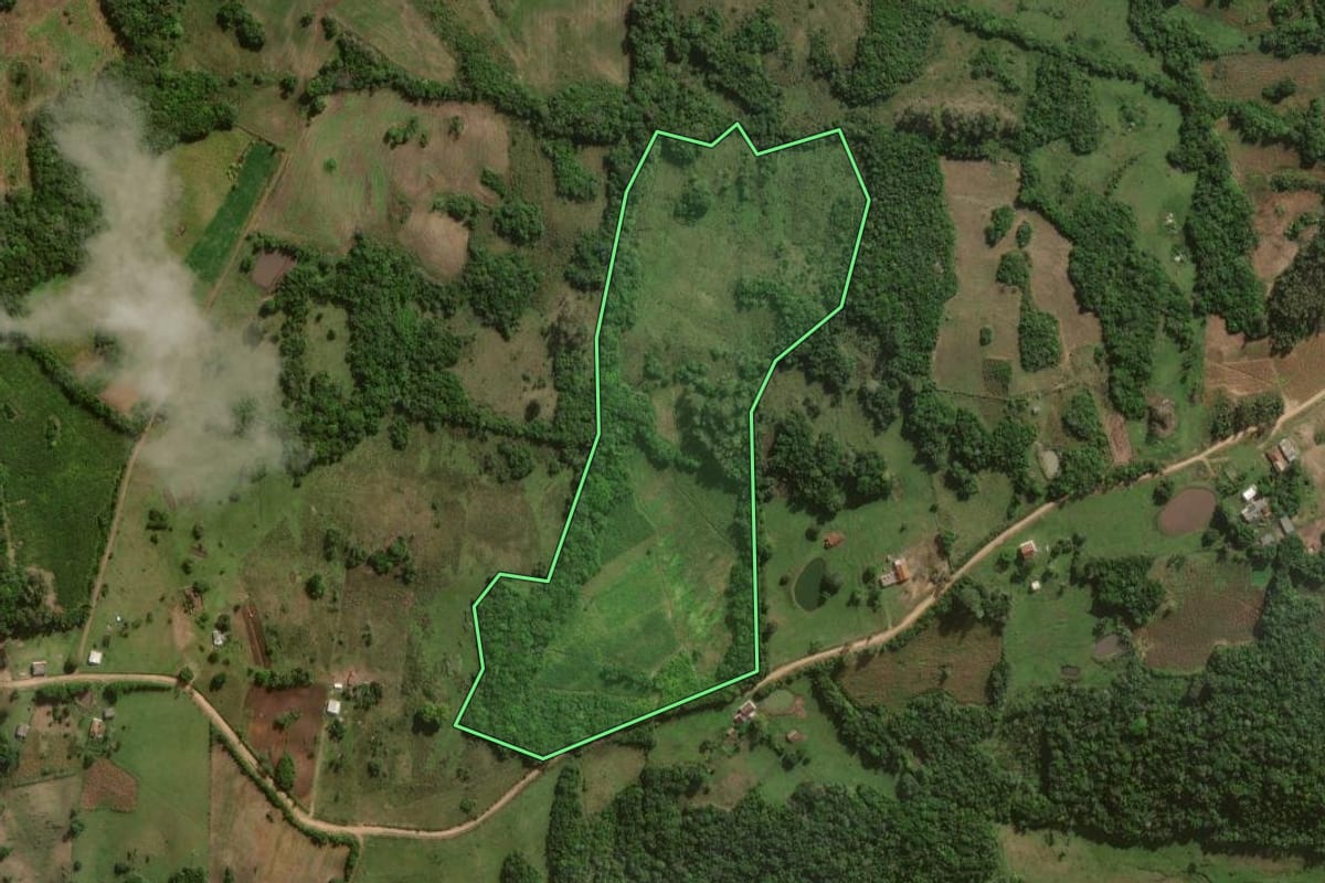 Imagem de satélite do imóvel rural em Canguçu (RS), com o contorno declarado no CAR desenhado por cima.