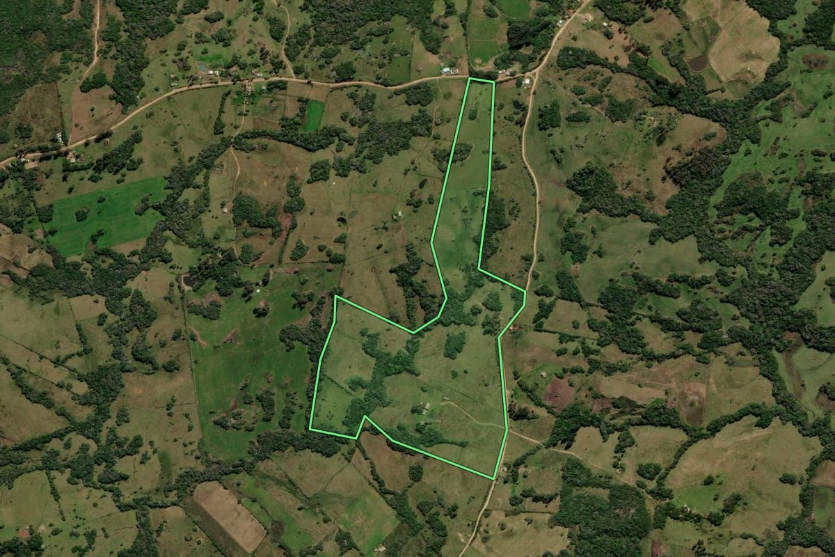 Imagem de satélite do imóvel rural em Canguçu (RS), com o contorno declarado no CAR desenhado por cima.