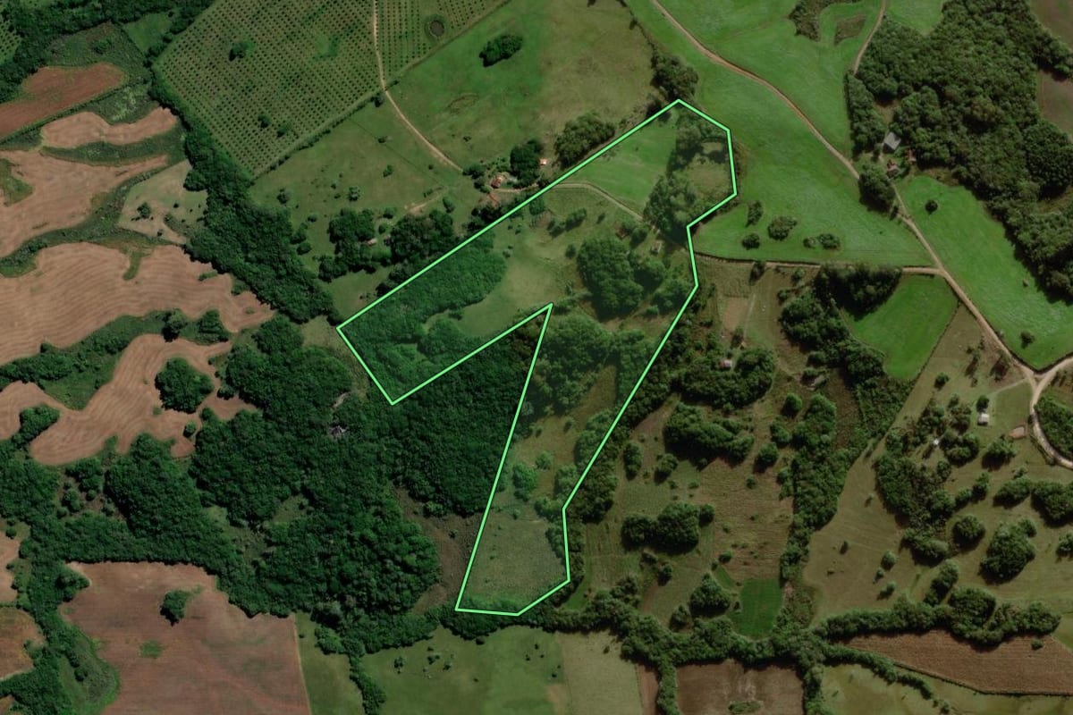 Imagem de satélite do imóvel rural em Canguçu (RS), com o contorno declarado no CAR desenhado por cima.
